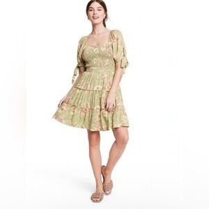 Agua Bendita x Target Women's 1X‎ Green Floral Smocked Short Sleeve Mini Dress